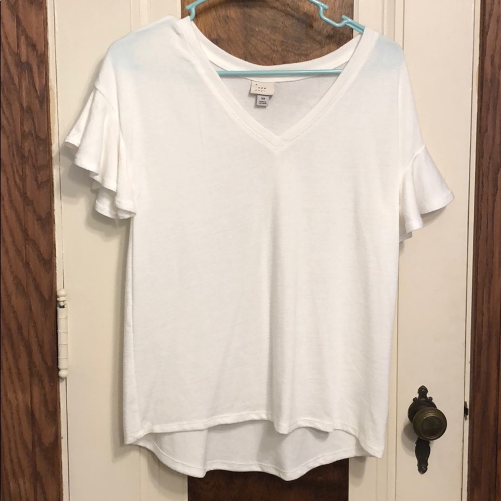 Off white sweater material tee ruffled sleeves